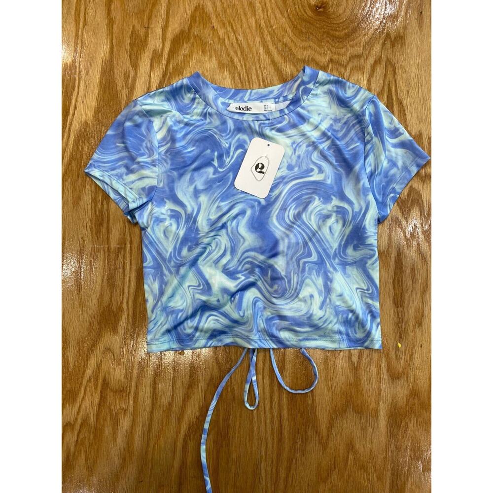 Elodie T-Shirt Women's Medium Blue Tie Dye Cinch Back Short Sleeve Pullover B62